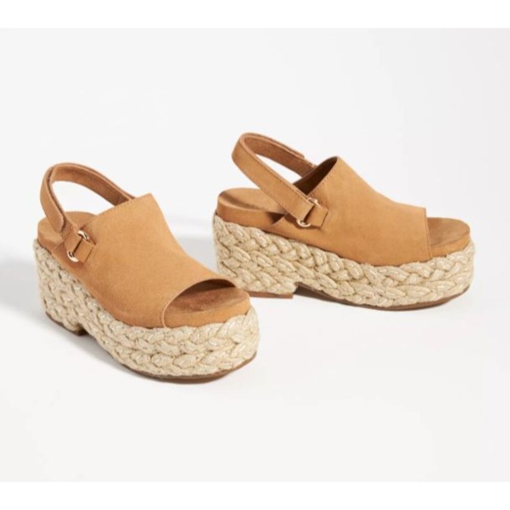 Kelsi Dagger Brooklyn Keys Platform Sandal Espadrille Buckle Strap Tan Women 9.5